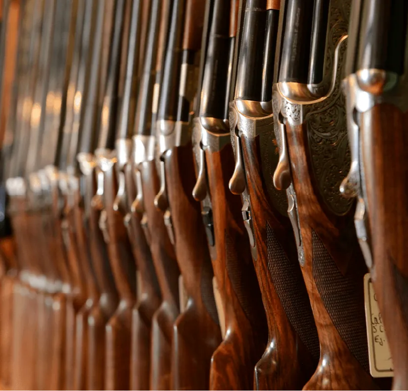 Row of rifles with wooden stocks